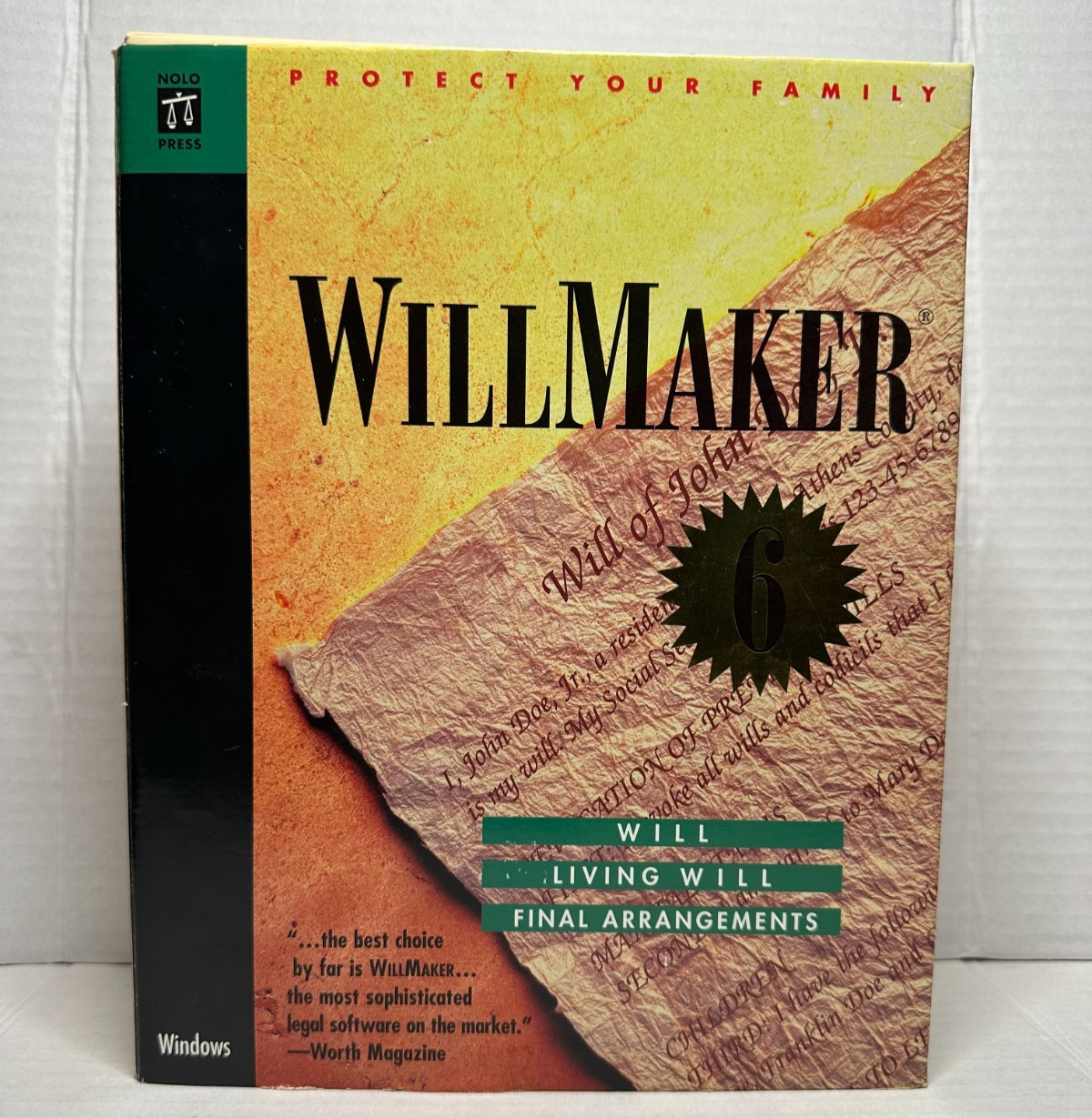 VTG Nolo WillMaker 6 PC MS-DOS 3.1 Living Will Final Arrangement Maker Vintage