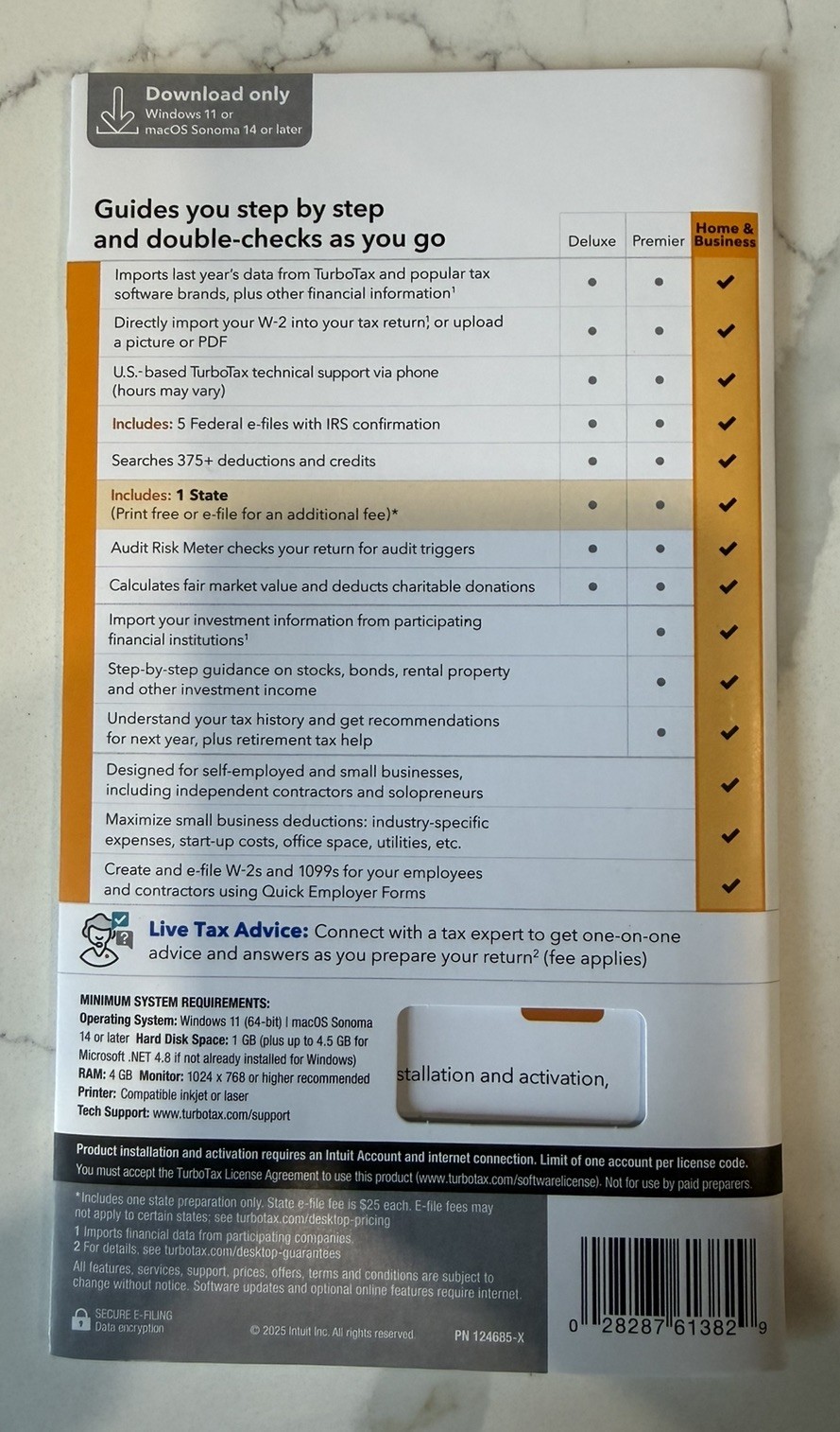 2025 TurboTax Home & Business Tax Federal/State, Physical key card New WIN / MAC