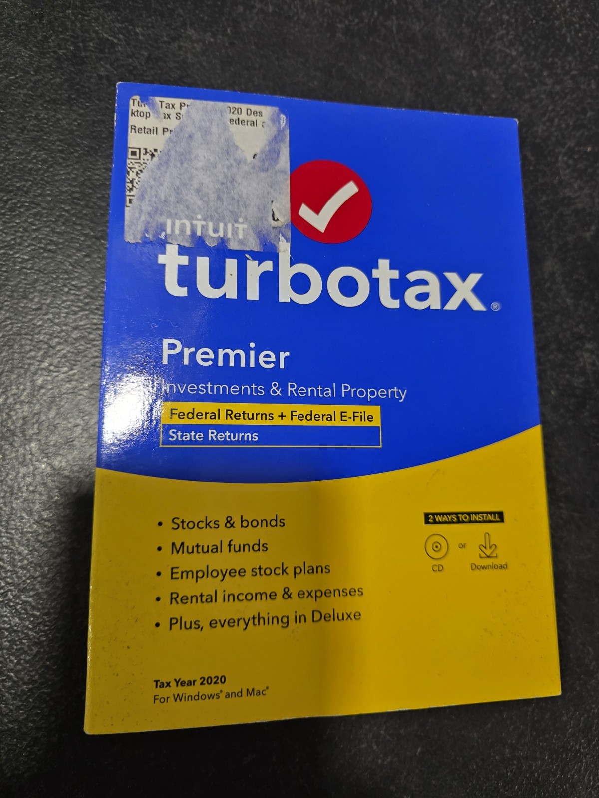 2020 Turbotax PREMIER Federal Returns /E-File CD Physical Disc Windows Mac NEW