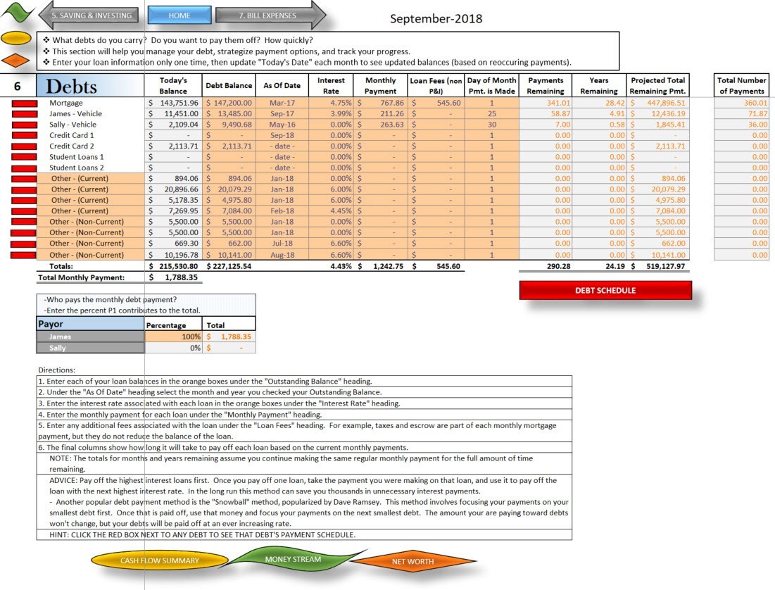 Financial Planner, Household Budget, Expense Track, Net Worth, Rich Dad Inspired