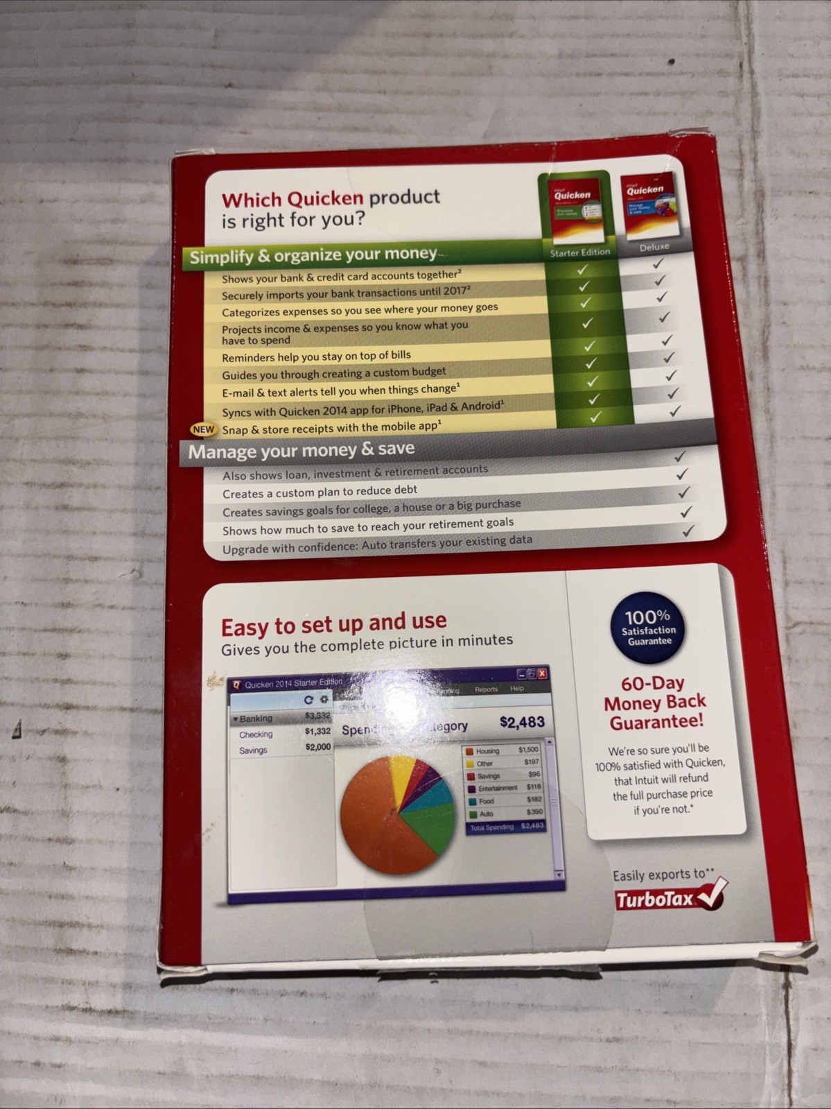 Intuit Quicken 2014 Starter Edition Orginize Your Money For XP SP3 / Vista 7 & 8