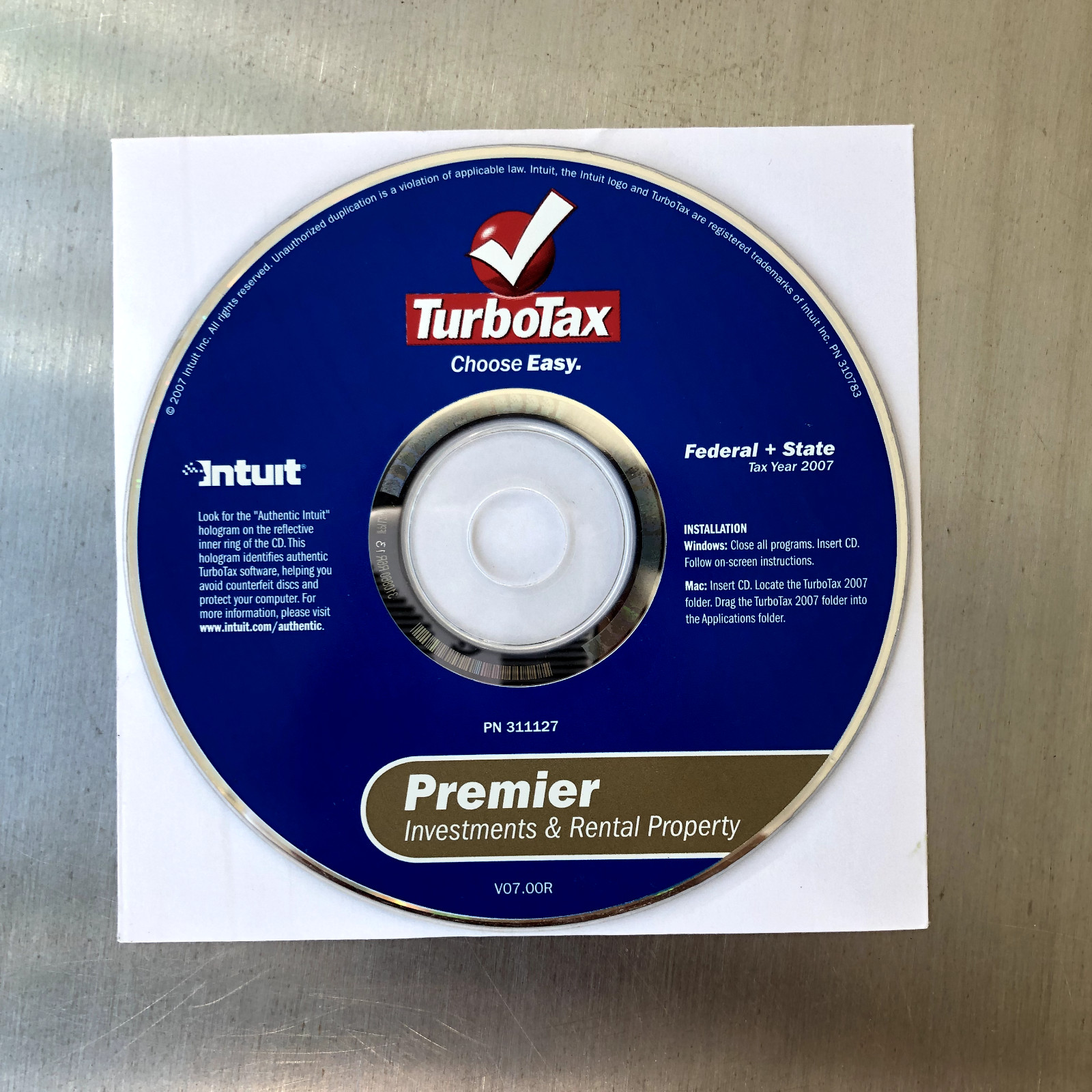 Intuit TurboTax Premier Investments & Rental Property 2007 Federal + State