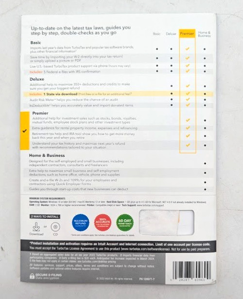 *NEW 2023* Intuit TurboTax Premier Edition Fed + State for Windows & Mac CD 2023