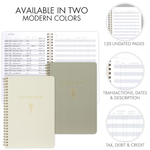 Easy to Use Accounting Ledger Book – The Perfect Expense Tracker Sage Green