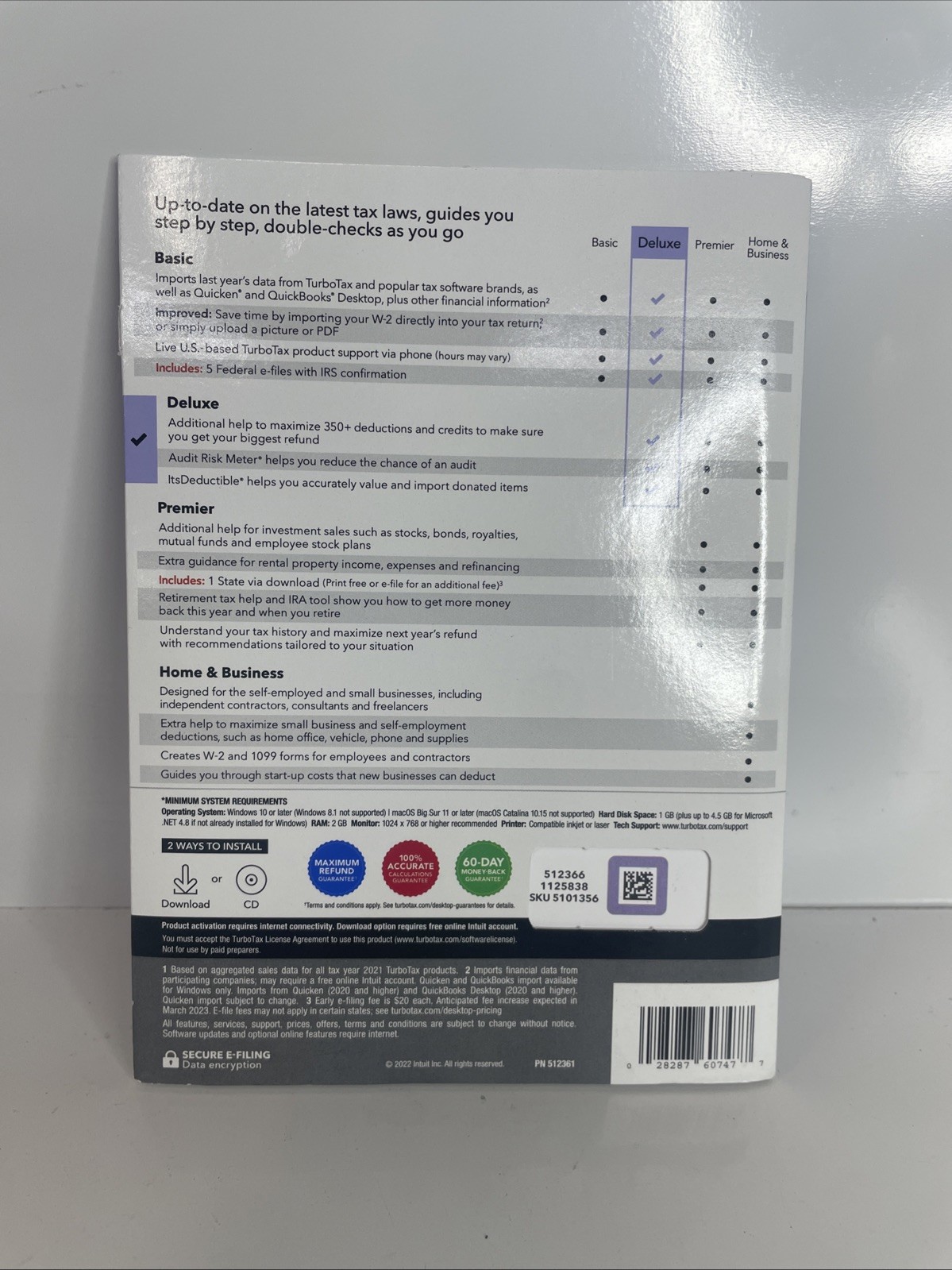 NEW Turbotax Deluxe 2022 Federal Return E-File NO STATE CD Physical Disc WIN MAC