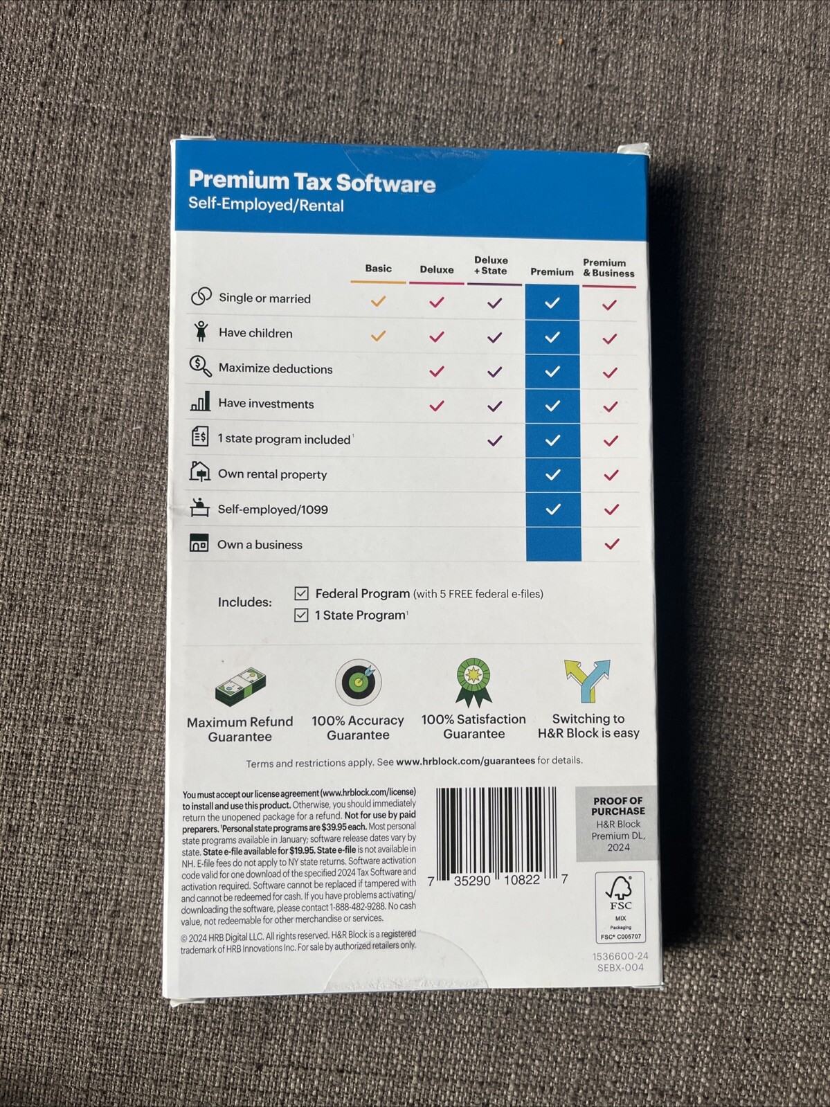 H&R Block Tax Software Premium 2024 PC/Mac [Boxed Key Card ) Fast Shipping