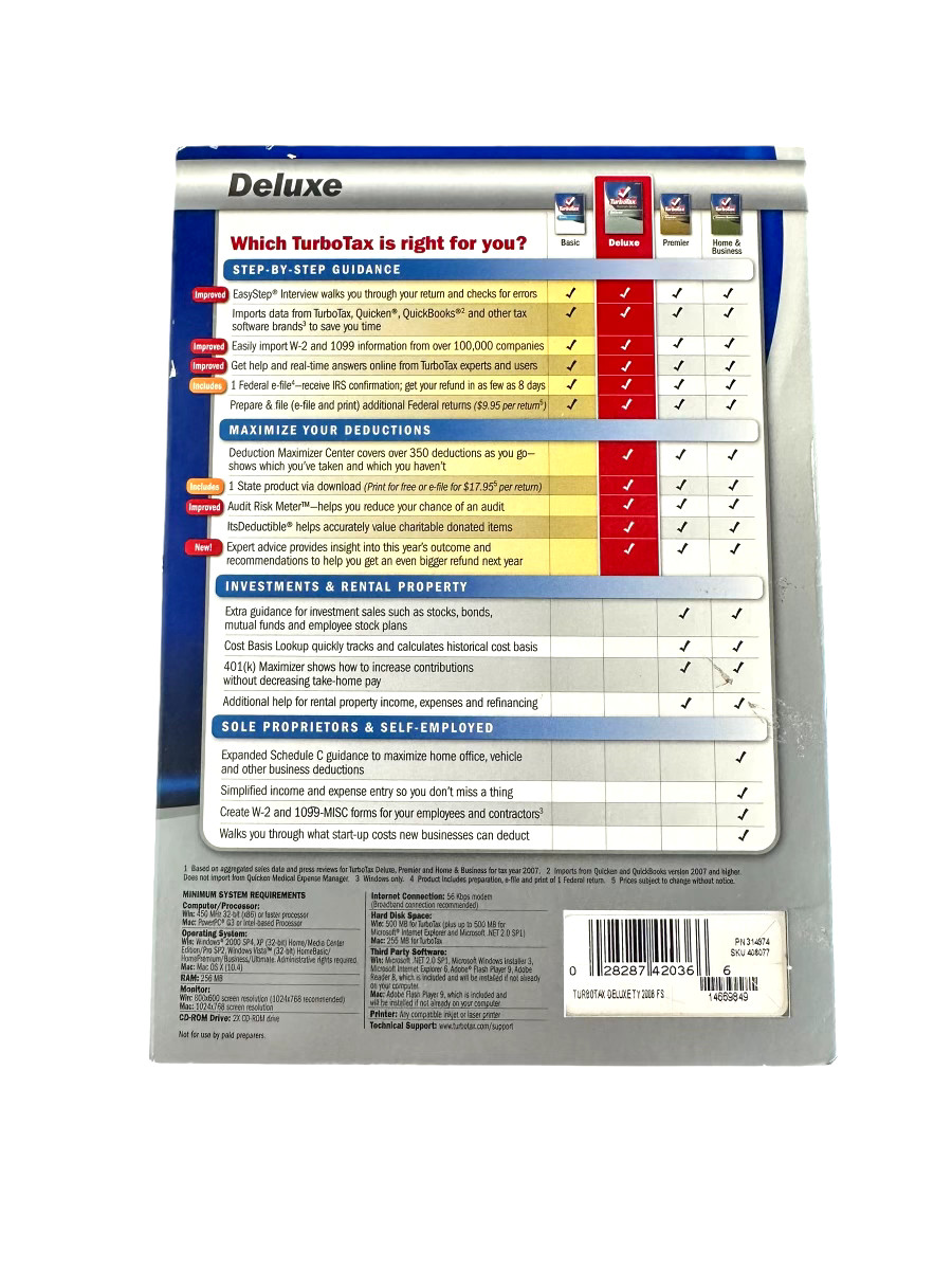 Intuit TurboTax Deluxe 2008 Federal + State for Windows & MAC