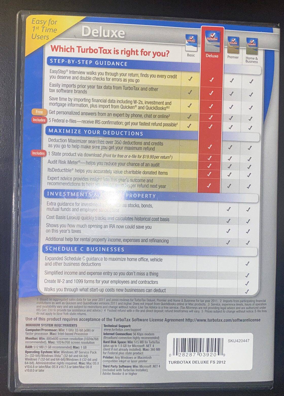 Intuit Turbo Tax Deluxe 2012 for Windows and Mac