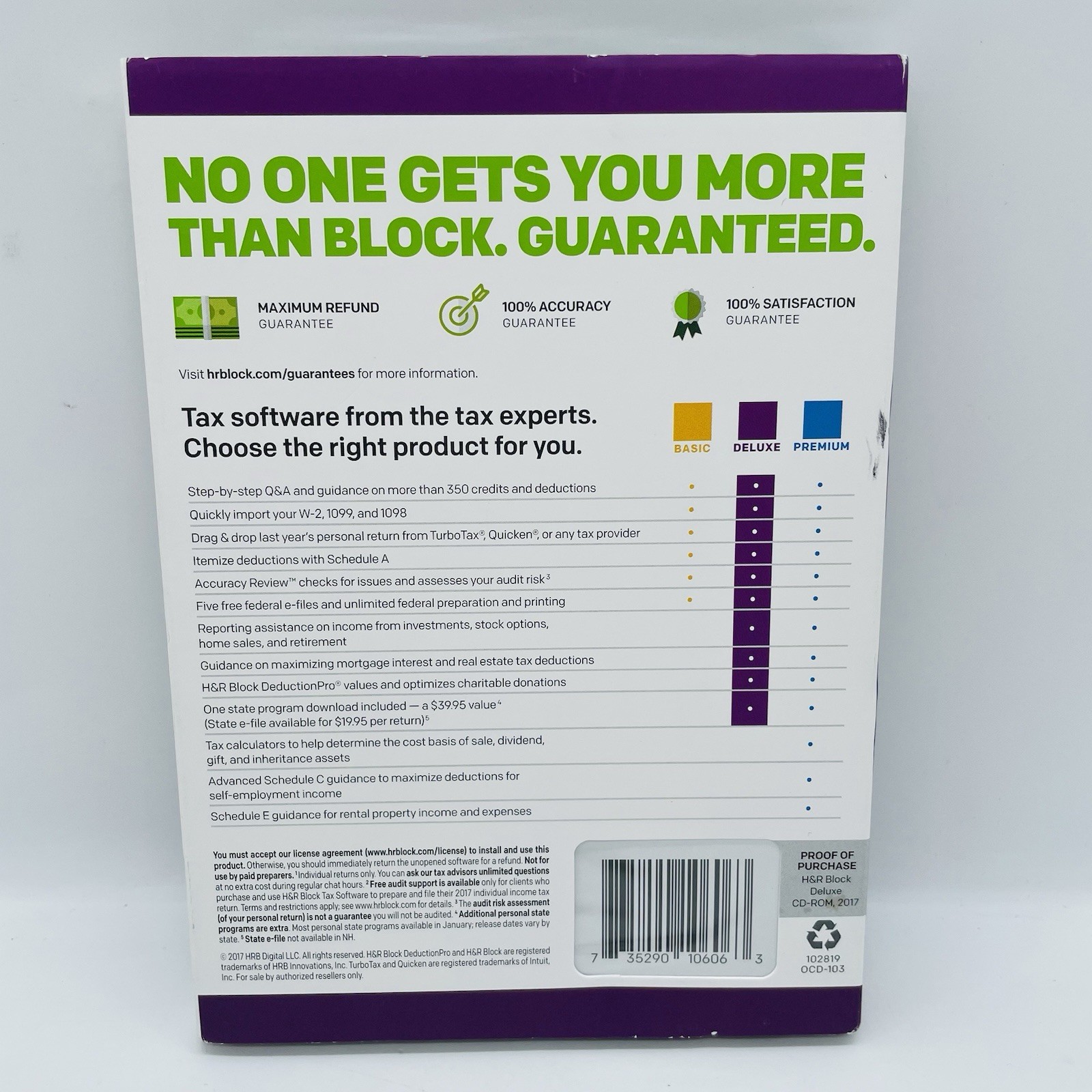 2017 H&R Block DELUXE Homeowners / Investors Federal & State (PC & Mac) SEALED