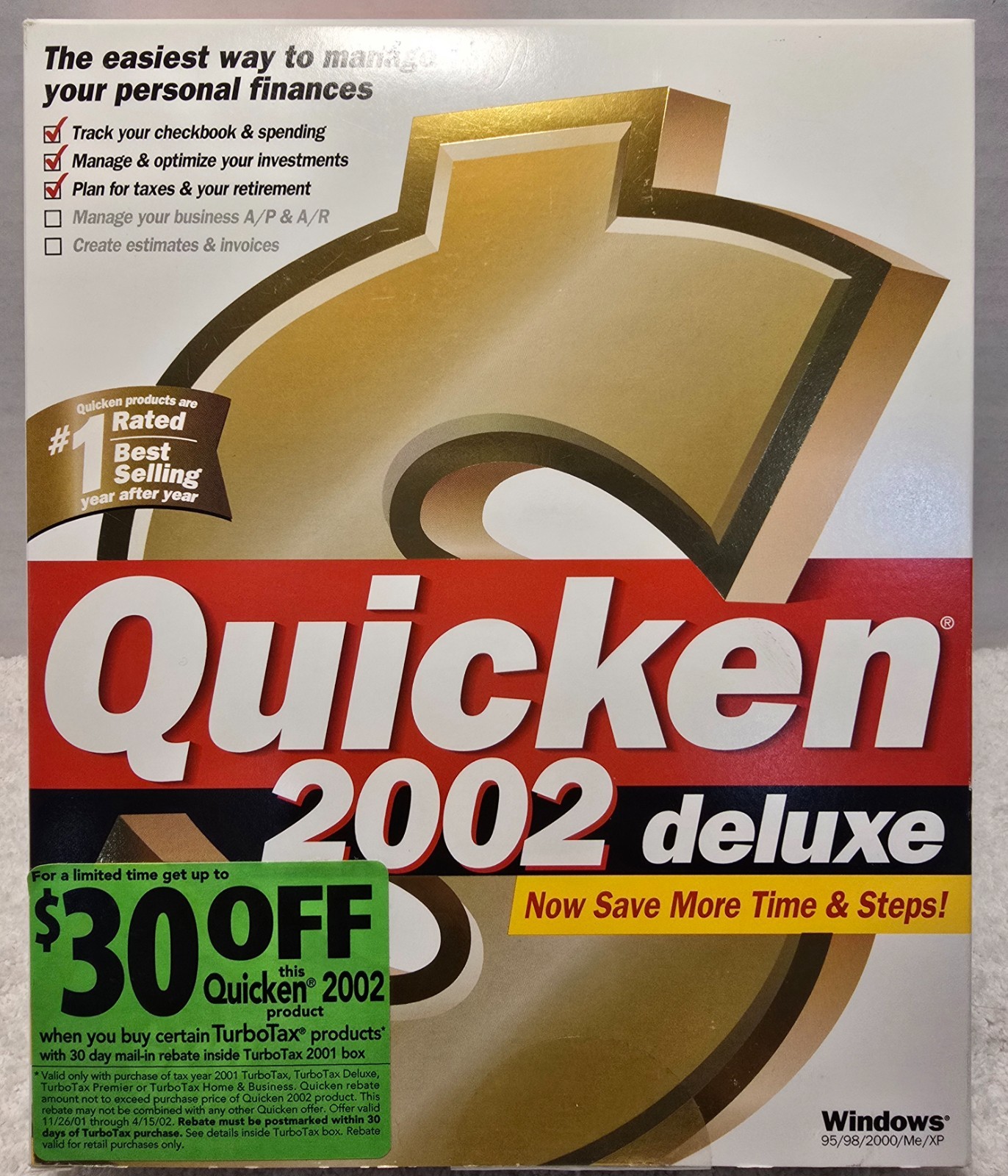 Quicken 2002 Deluxe Windows 95-98-2000/Me/XP Brand New Sealed Box