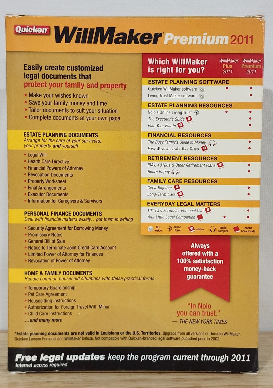 Quicken WillMaker Premium estate planning software-brand new (2011)