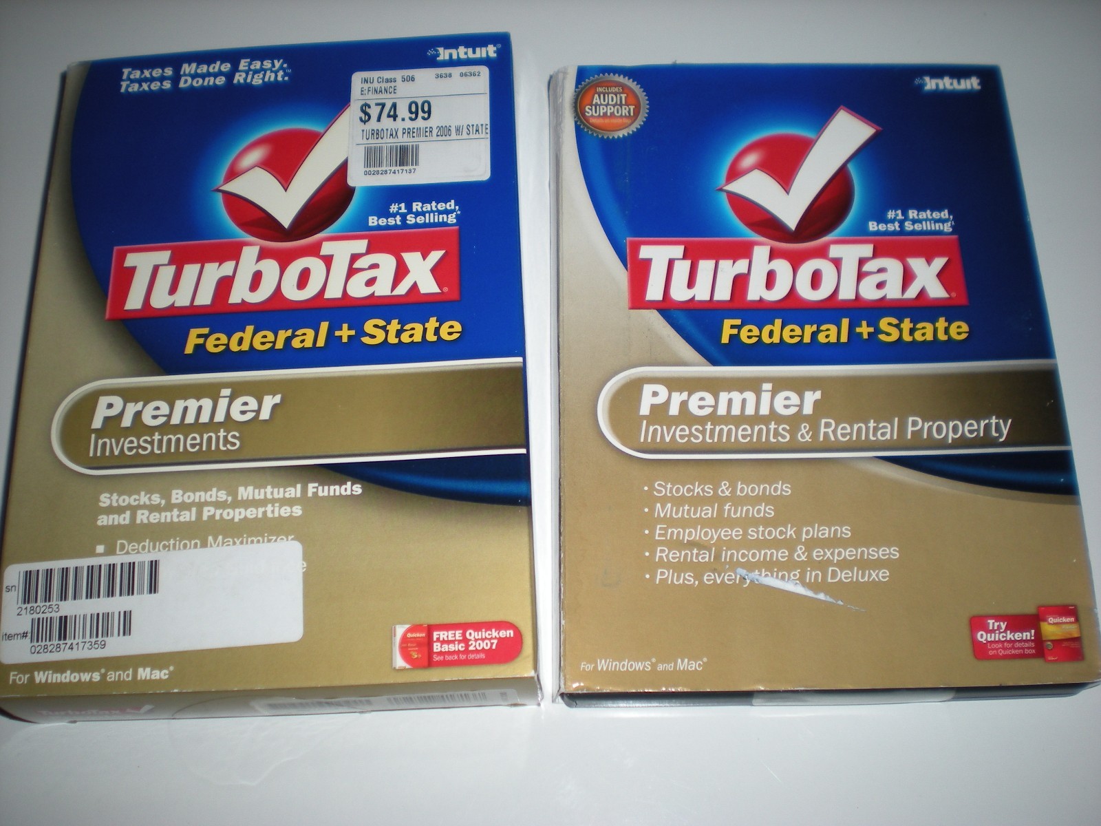 Turbotax 2006 and 2007 Premier with State (ugly boxes). New sealed packages.