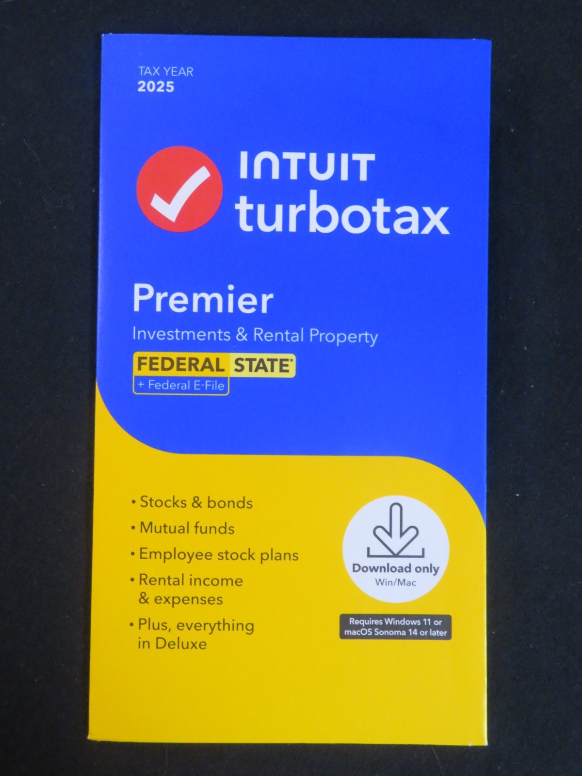 2025 Intuit Turbotax Premier Investments Rental Federal State Window Mac Staples