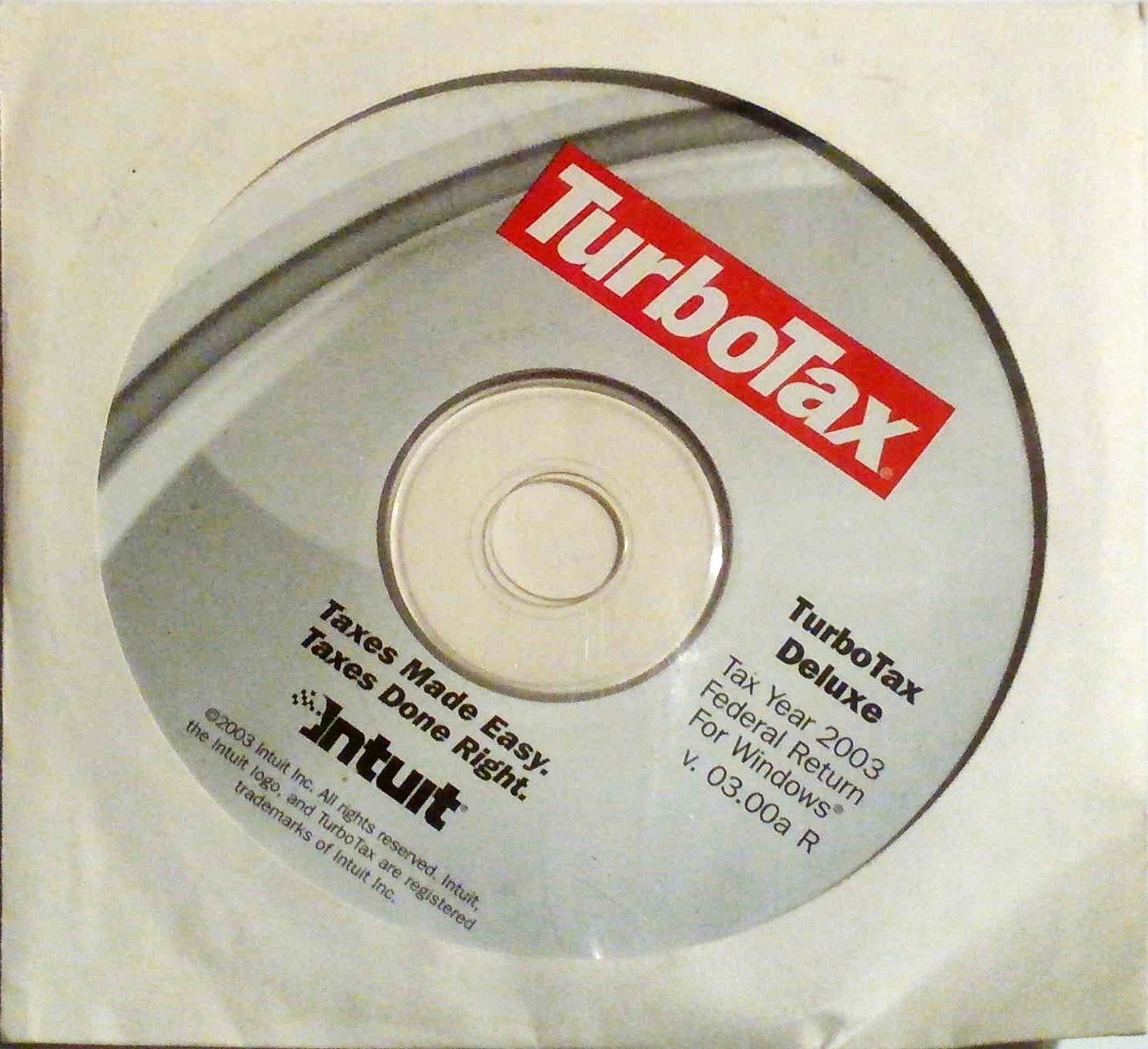 Turbo tax Deluxe Intuit 2003 Tax Year for Windows V.03.00a R VERY GOOD