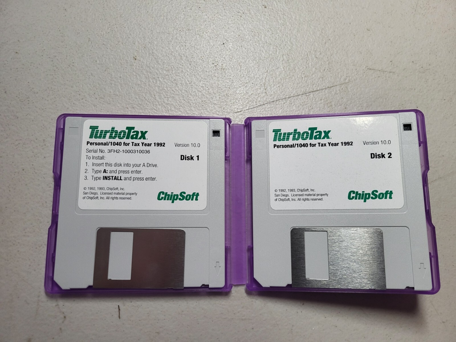 Turbotax tax prep software tax year 1992 DOS 3.5″ disks Free Shipping