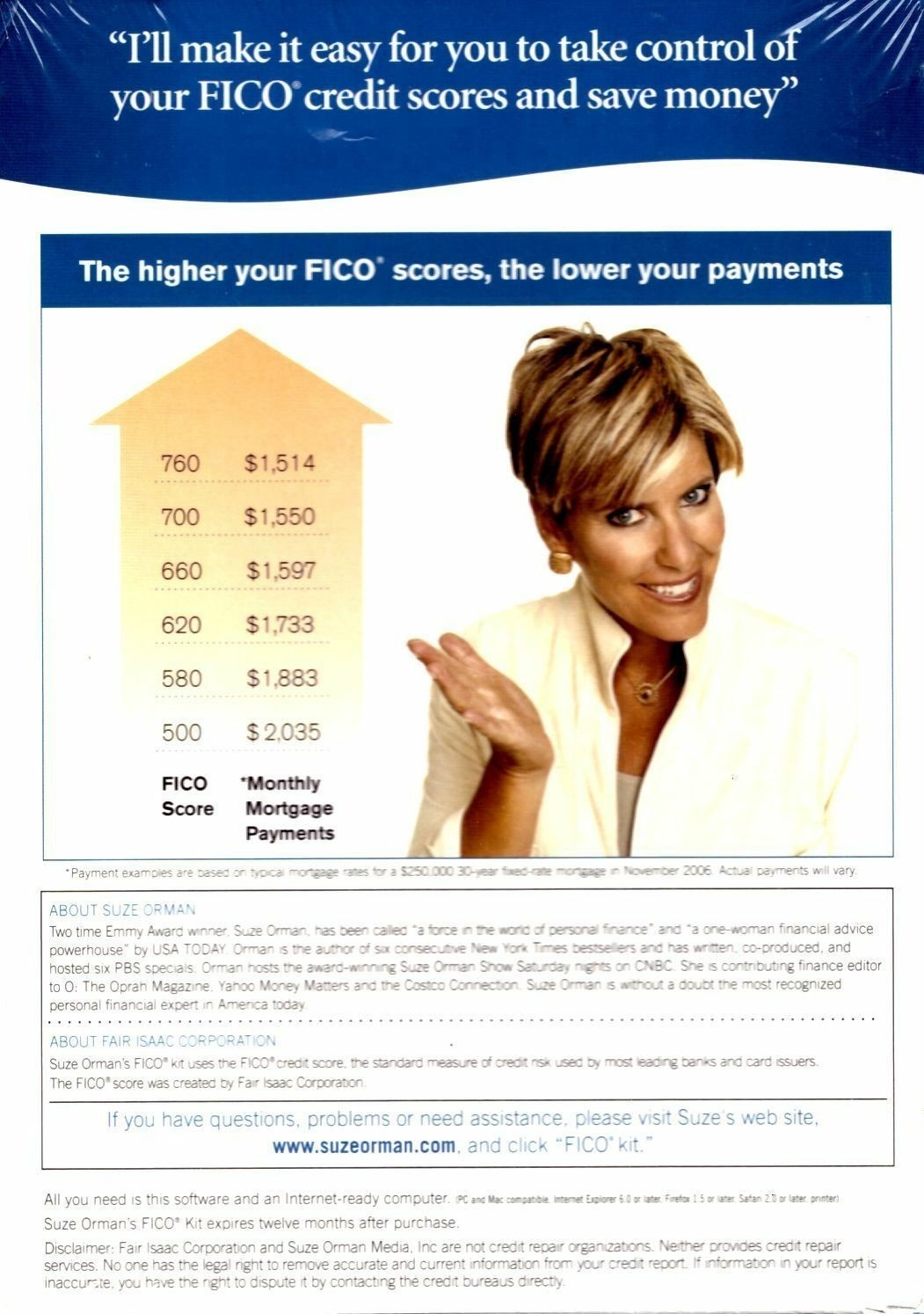CD Suze Orman’s FICO Kit CD-ROM, Platinum Version Credit Score Debt Tool New