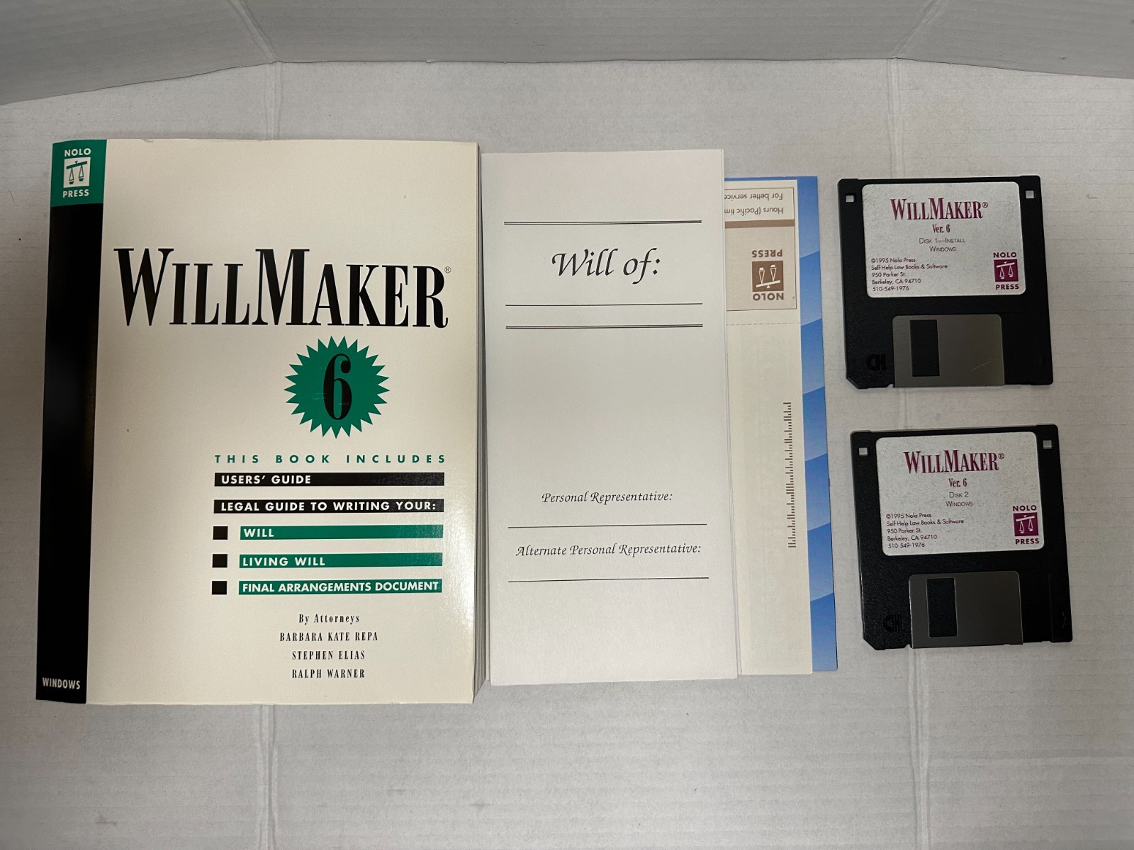 VTG Nolo WillMaker 6 PC MS-DOS 3.1 Living Will Final Arrangement Maker Vintage