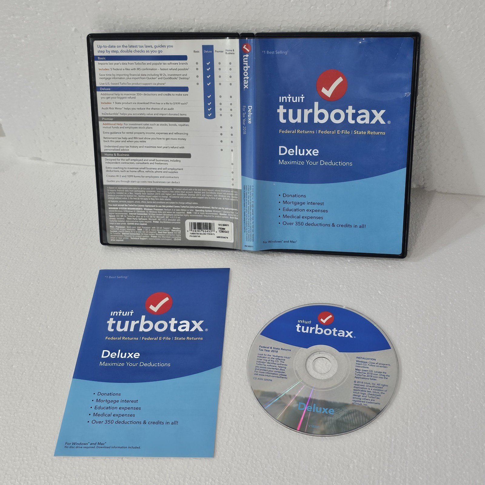 TurboTax Deluxe 2018 Federal + State Return & Federal E-file for Windows Mac CD