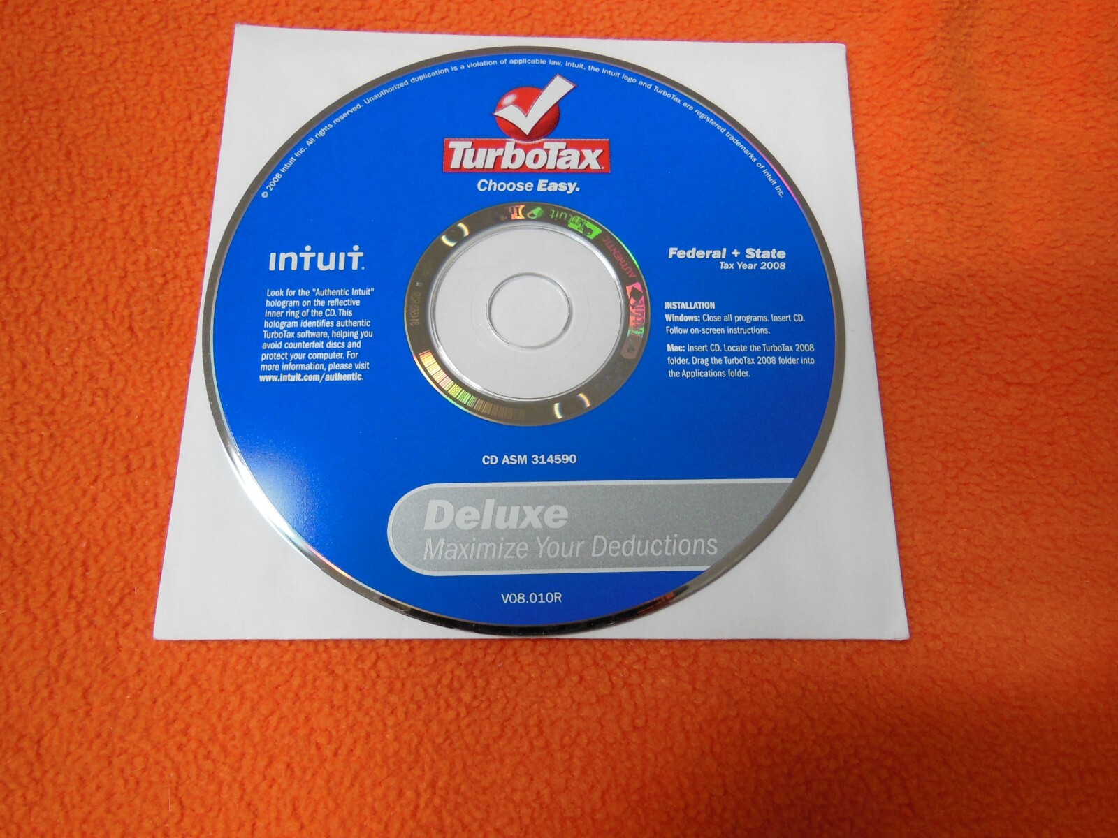 Intuit TurboTax Deluxe/Premier 2007 2008, 2010 – LOT of 3 discs
