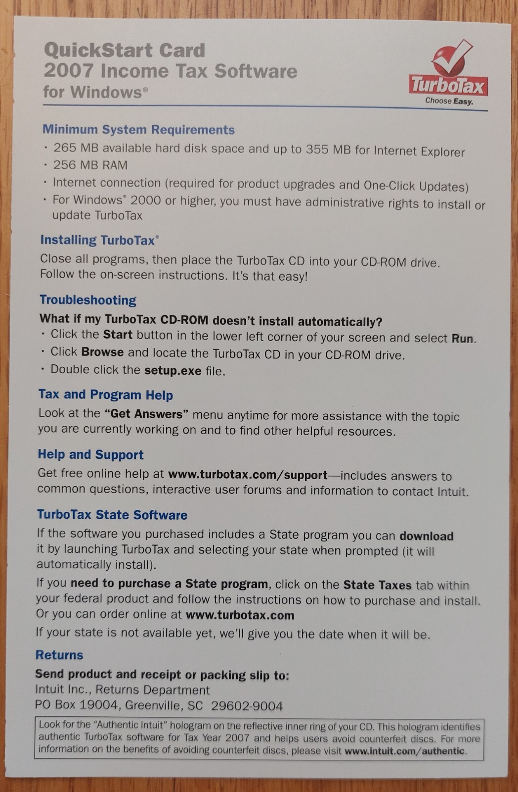 Turbo Tax Deluxe 2007 Federal & State