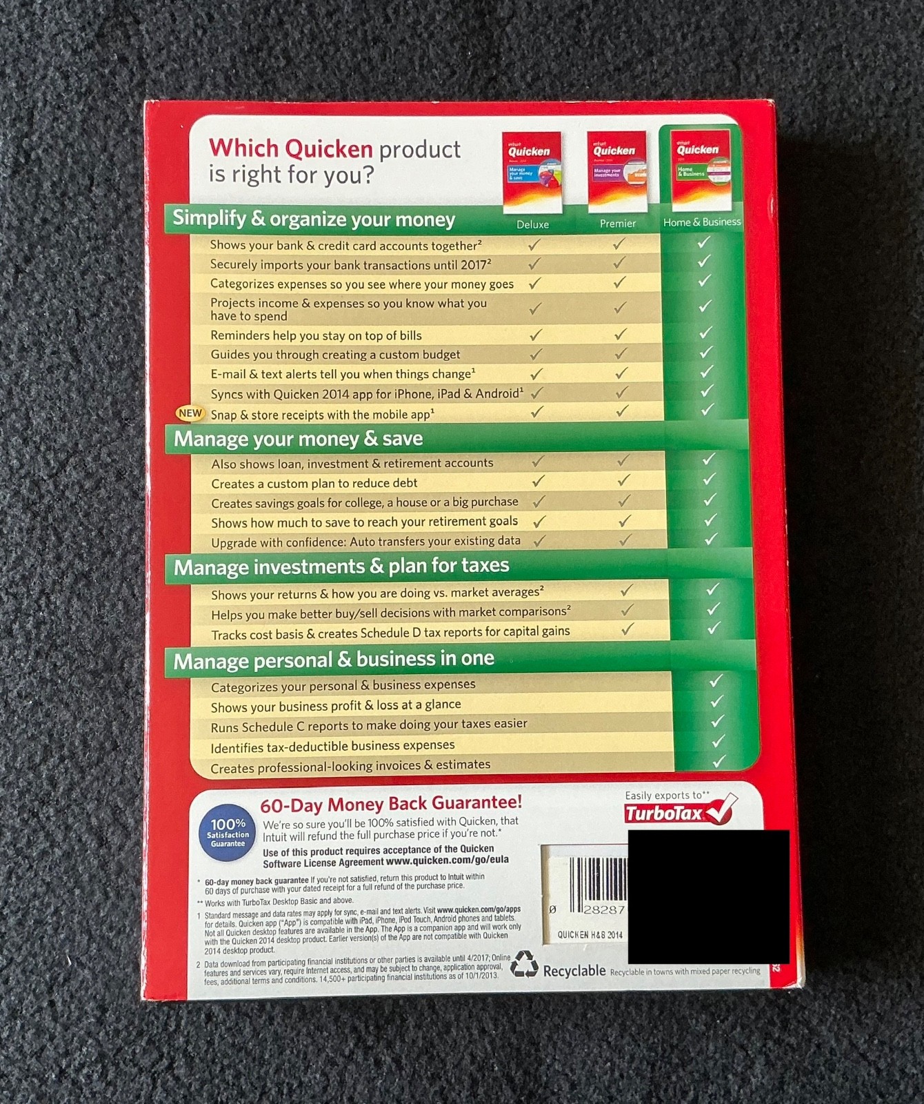 Intuit Quicken 2014 Home & Business Software Disc Windows XP SP3 + Vista SP1/7/8