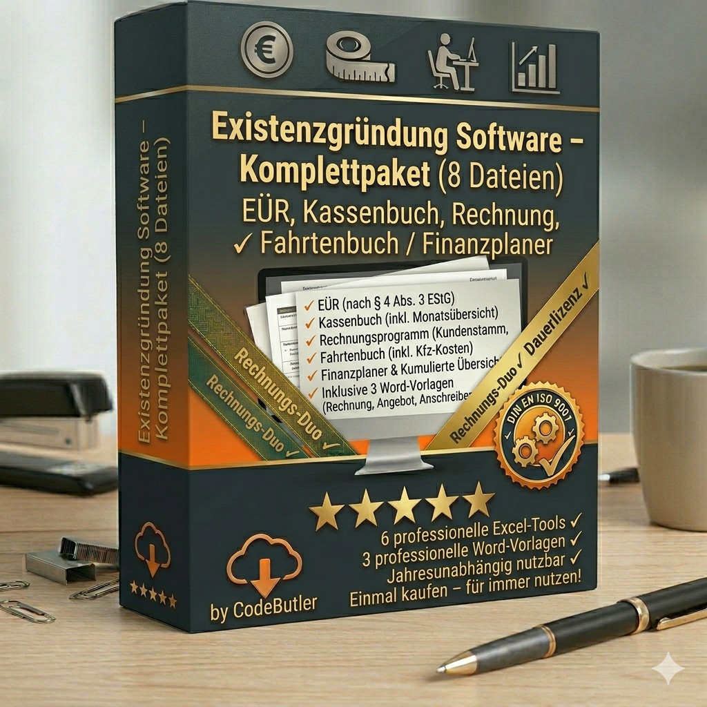 Start-up self-employment software Excel EÜR cash book invoice +++