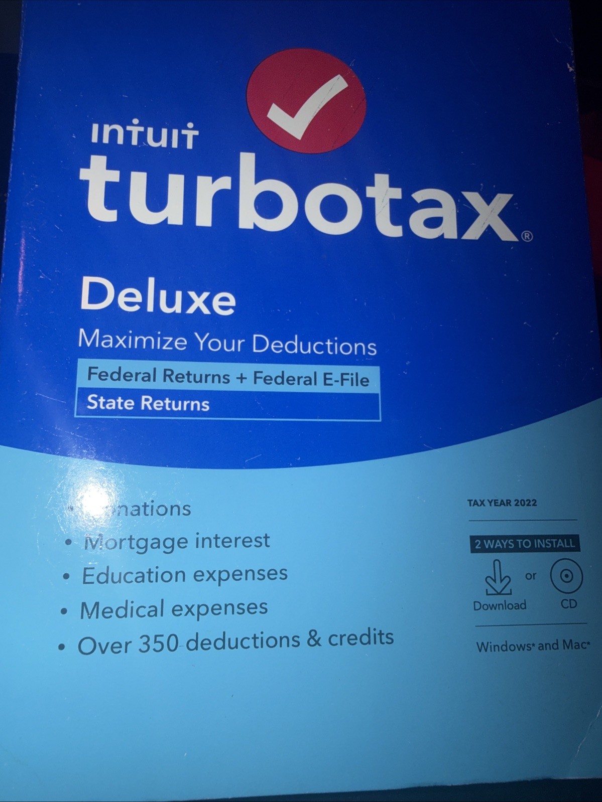TurboTax Deluxe CD Tax Preparation Software 2022 Federal + State New
