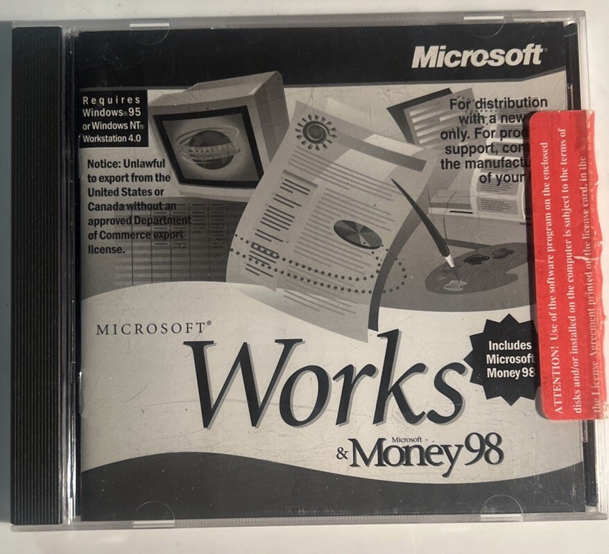 Microsoft Works & Money 98 Full Version CD New PC Only Version