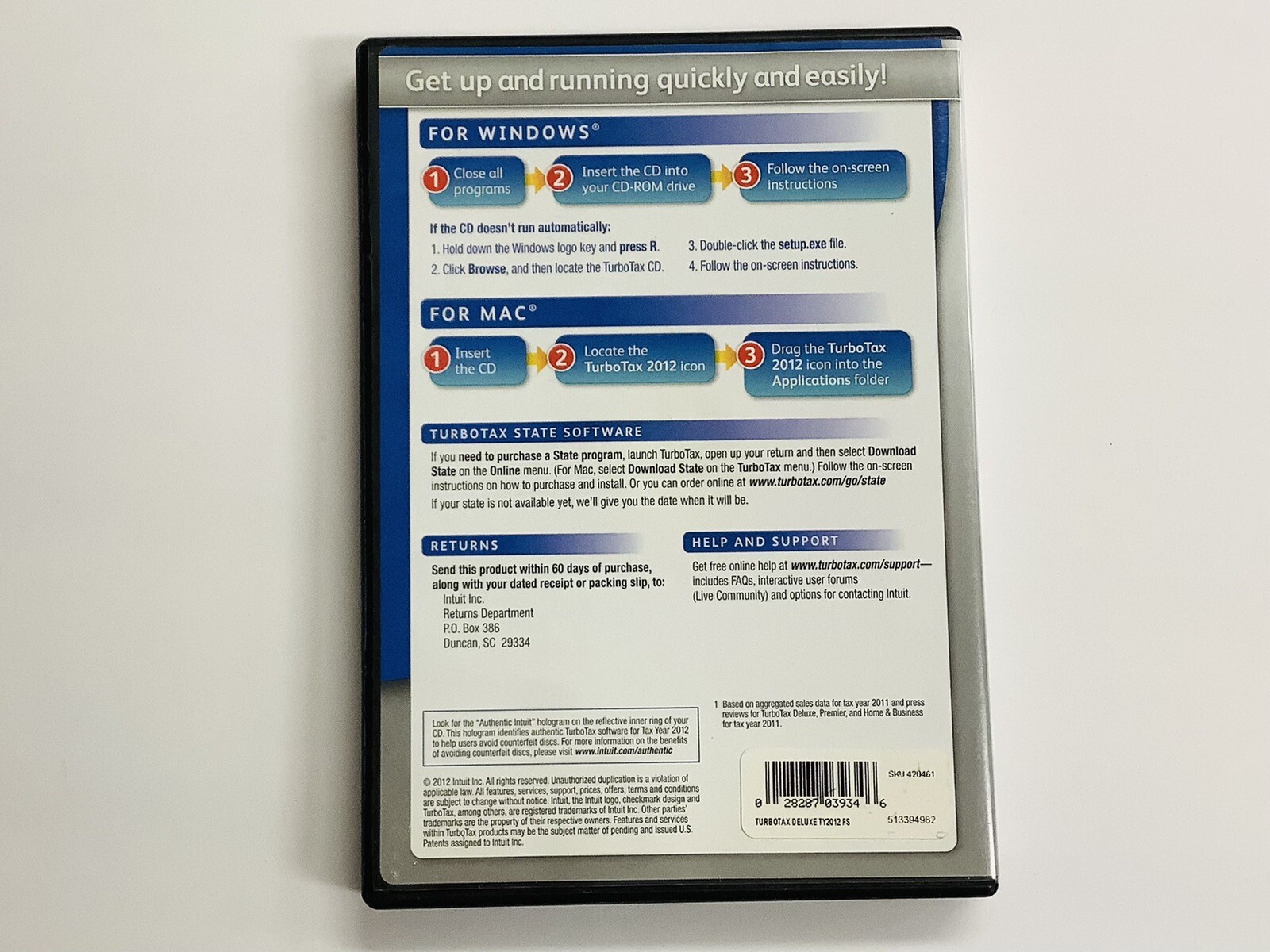 Turbotax 2012 Deluxe. Federal and State + Federal E-file (Win/Mac) (G)