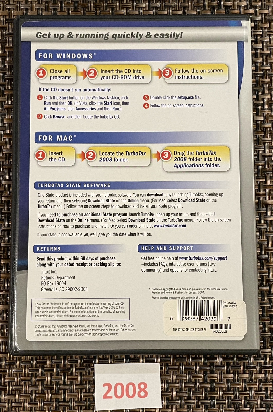 ✅Turbo Tax Deluxe 2008 Federal & State Returns plus Federal E-File in Sleeve