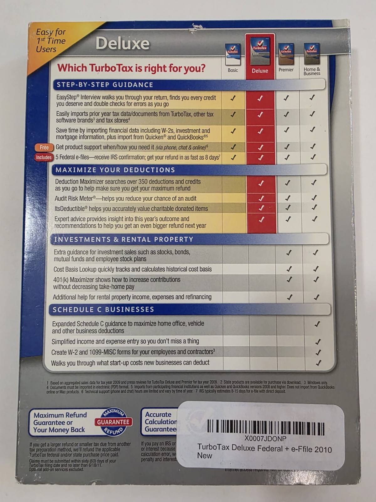 2010 TurboTax Deluxe Federal + Efile-Used