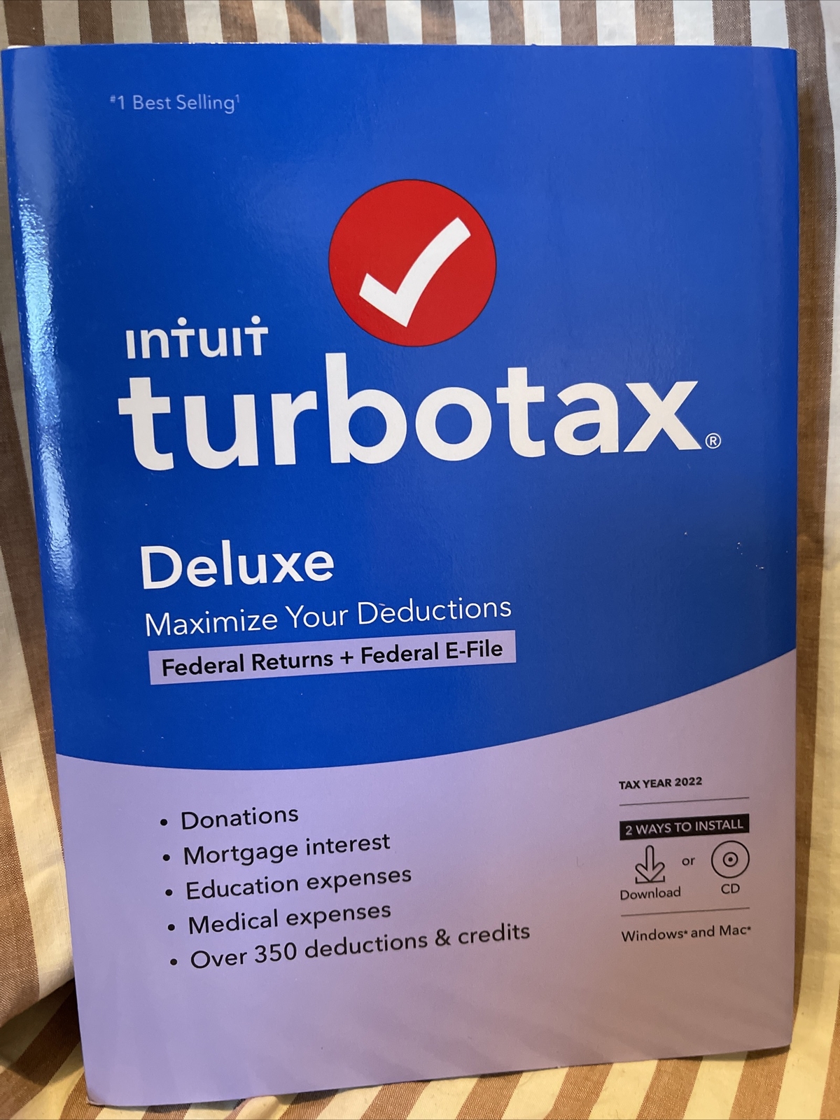 NEW Turbotax Deluxe 2022 Federal Return E-File NO STATE CD Physical Disc WIN MAC
