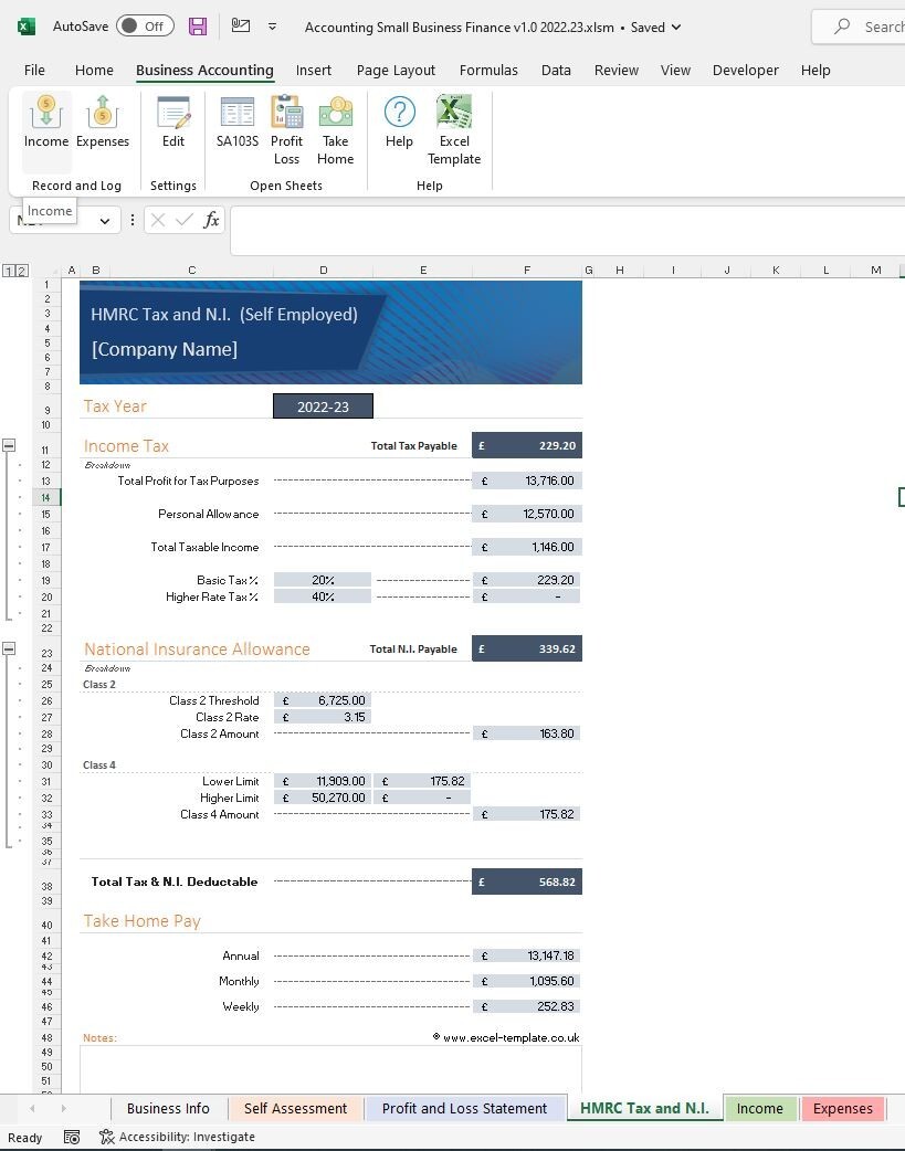 Accounting Small Business Finance Bookkeeping Self Employed Excel Spreadsheet