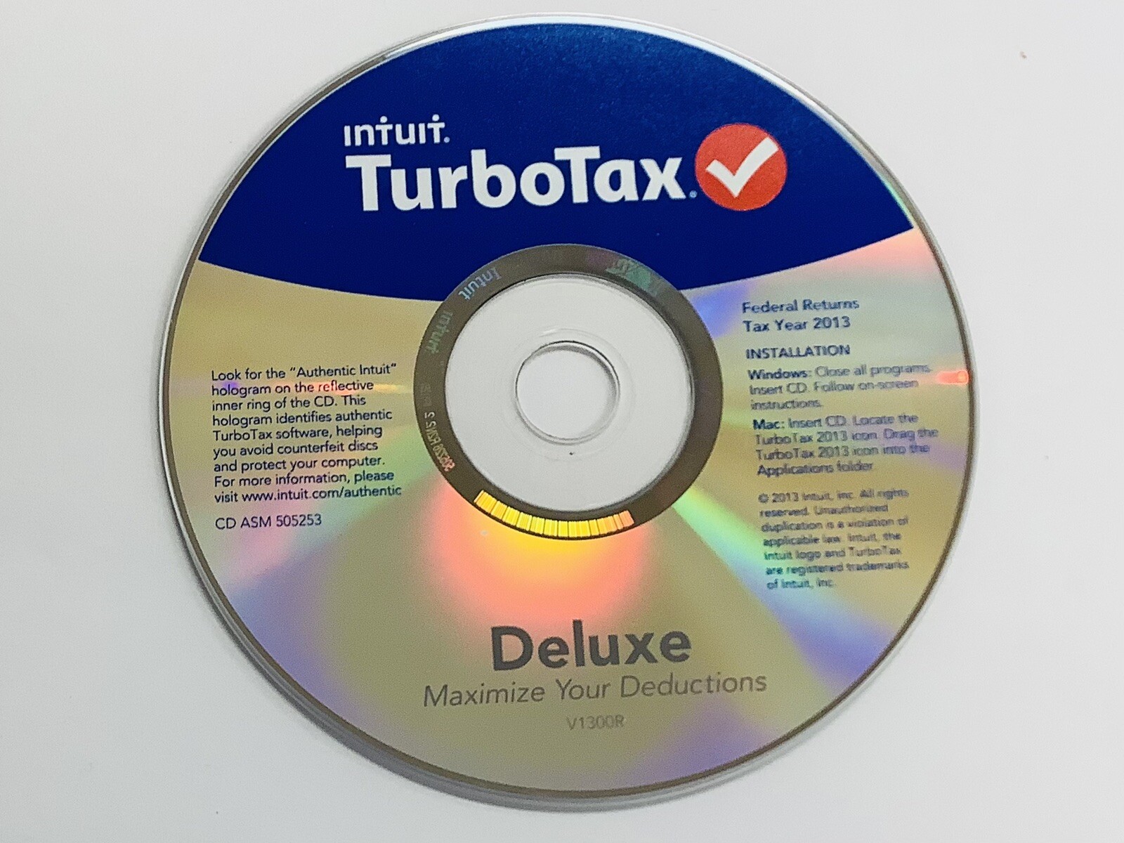 Turbotax Deluxe 2013 Federal Returns Plus E-File (Win/Mac) FREE SHIPPING (LN)