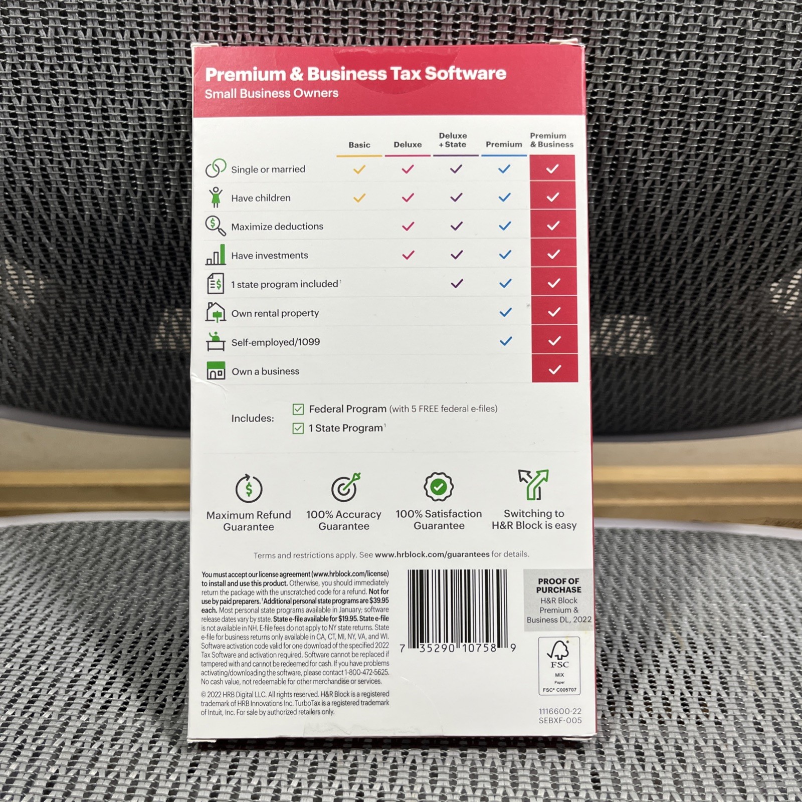 New 2022 H&R Block Tax Software Premium & Business Edition for Win/PC [Key Card]
