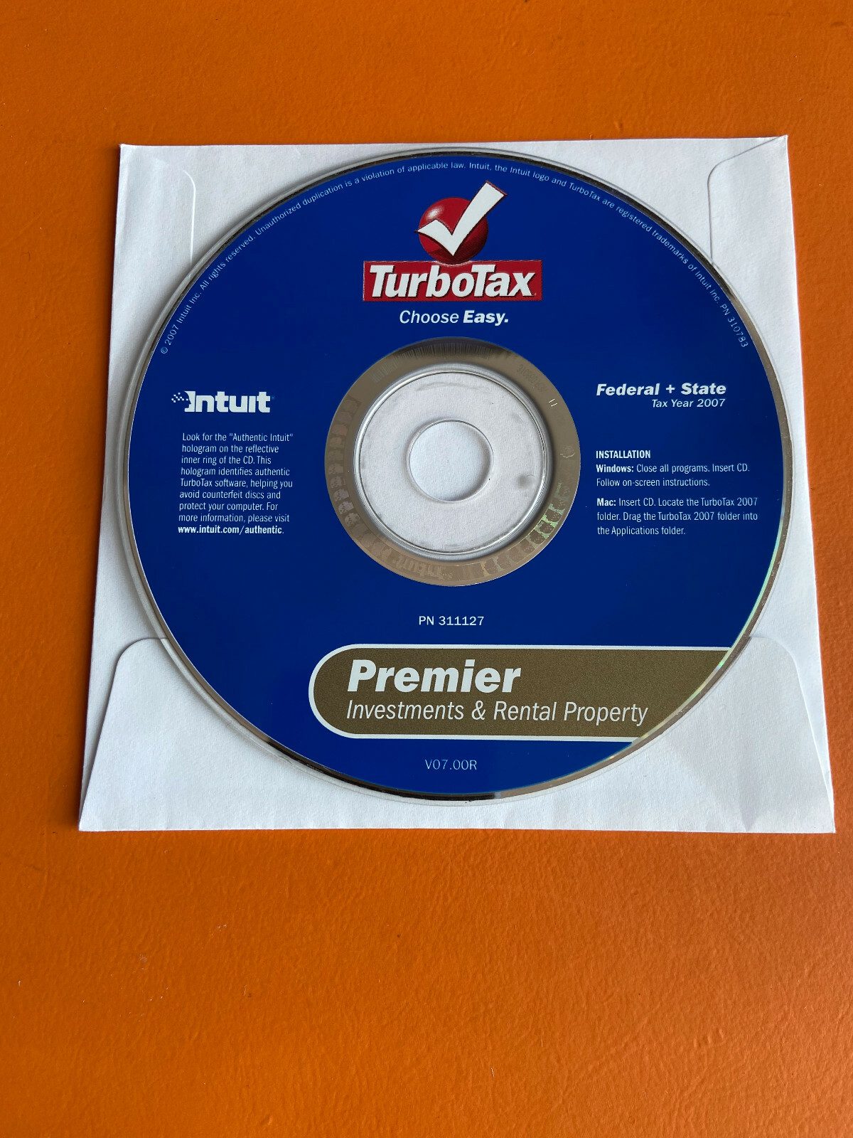Intuit TurboTax Premier Investment For & Rental Property 2007 Federal + State