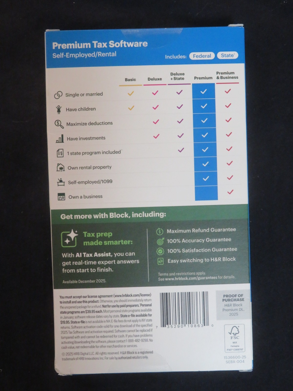 2025 H & R Block Premium Self-Employed/Rental Tax Software FAST AUTH DOWNLOAD