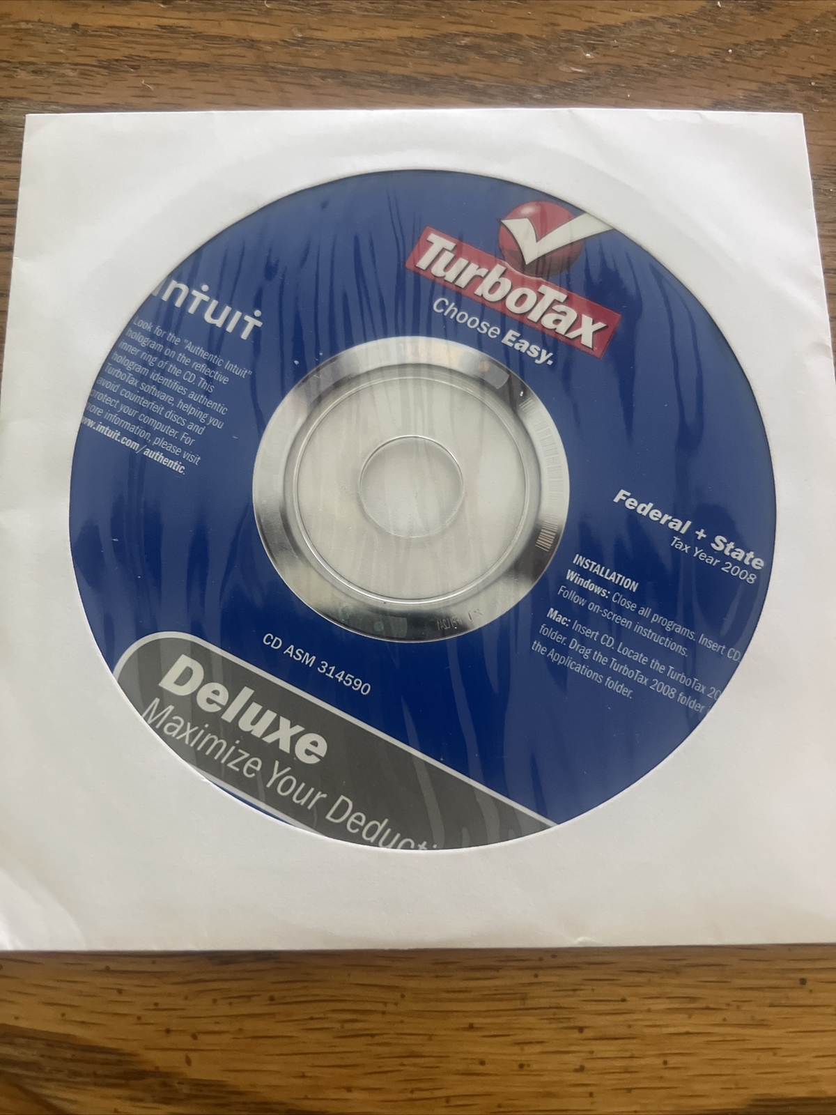 2008 Turbo Deluxe Federal & State CD No Box Windows & Mac