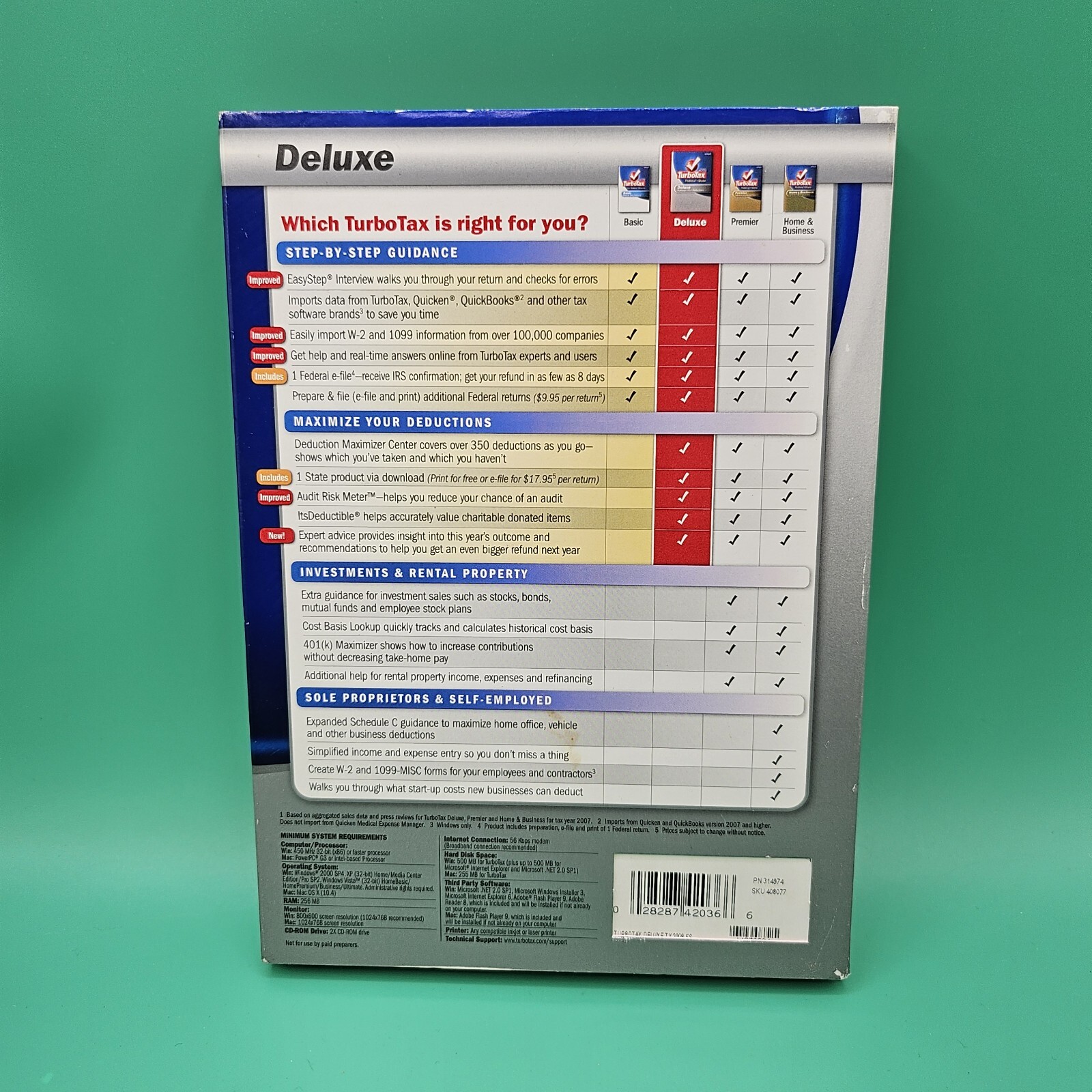 Turbotax Deluxe 2008 Deluxe for Federal Returns – CD and Box Windows and Mac
