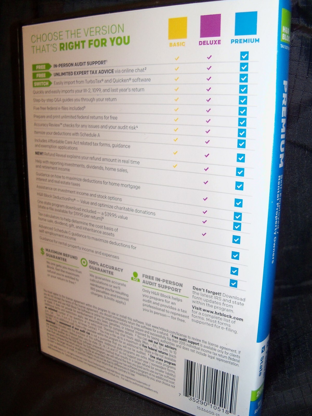2015 H & R Block Premium Self Employed Rental Tax Software 2015 PC CD Opened box