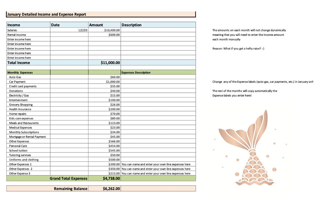Rose Gold Mermaid | Dave Ramsey-Inspired Budget | Digital Download