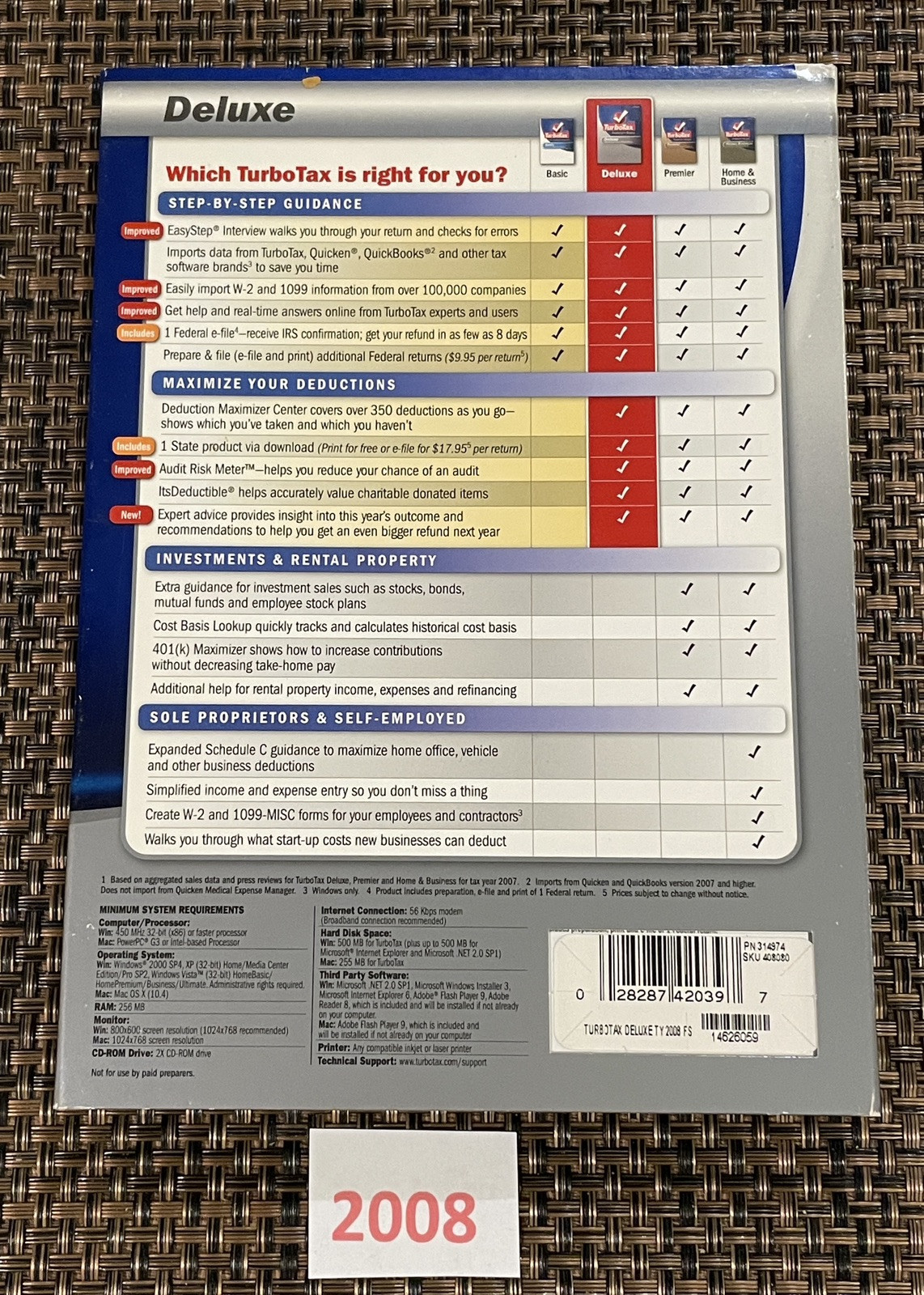 ✅Turbo Tax Deluxe 2008 Federal & State Returns plus Federal E-File in Sleeve