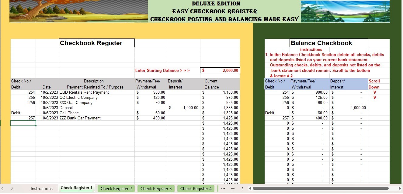 Checkbook Register Excel Spreadsheet, For PC or Android + FREE Budget Template