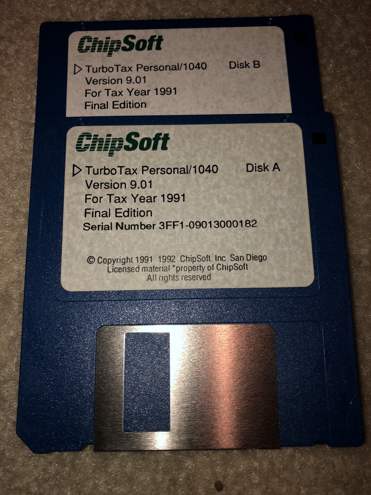 TurboTax ChipSoft 1991 Personal – 2 floppy disks – Free shipping – L@@K