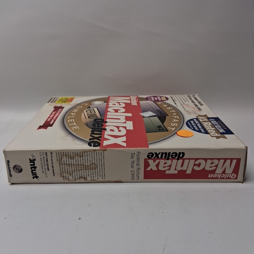 1999 Quicken MacInTax Deluxe in Big Box Complete Federal/State CD disc Vintage