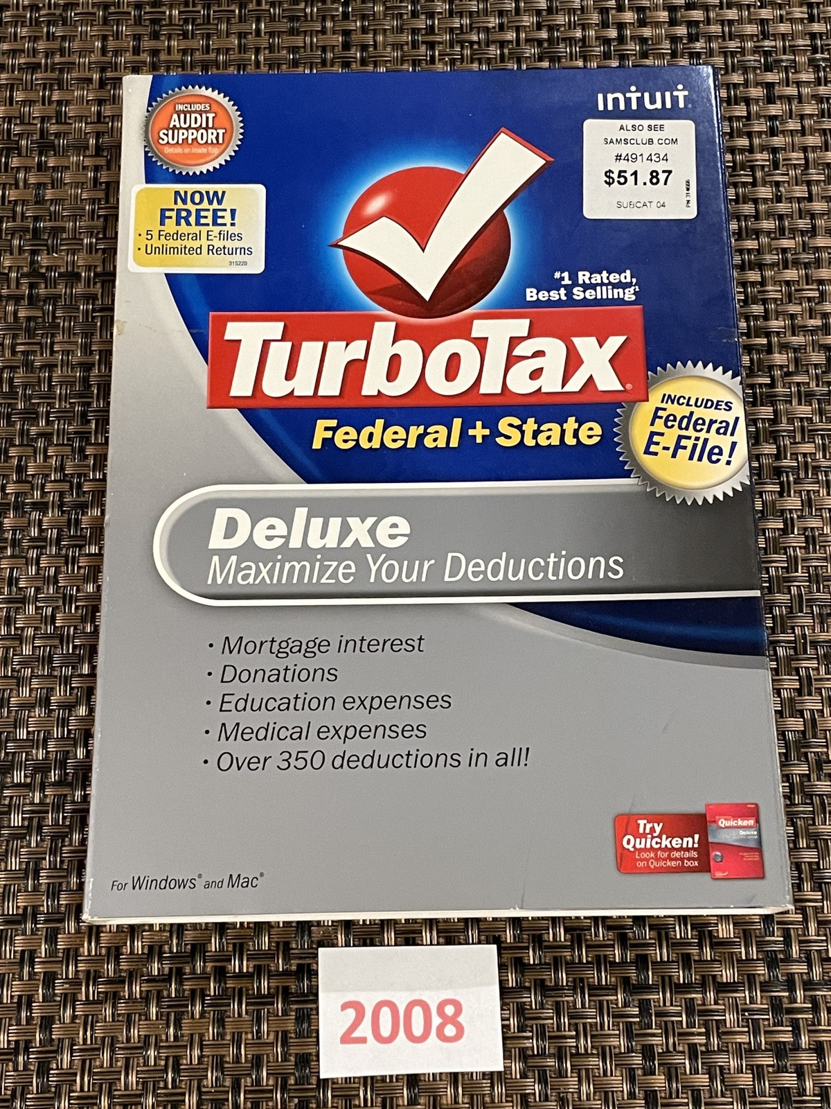 ✅Turbo Tax Deluxe 2008 Federal & State Returns plus Federal E-File in Sleeve