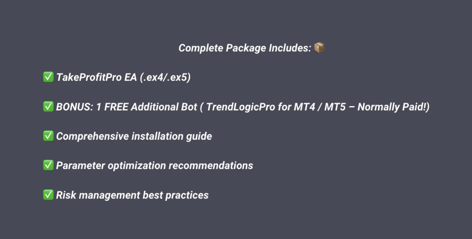 TakeProfitPro EA – Auto Trading Forex Robot – MT5 – Gold & BTCUSD