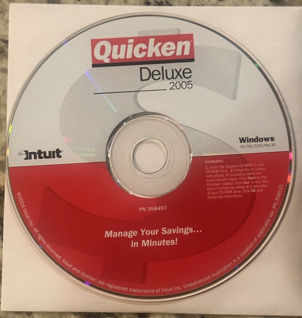 Intuit Quicken Deluxe 2005 For Windows 95/98/2000/Me/XP (CD) Disc Only (no key)