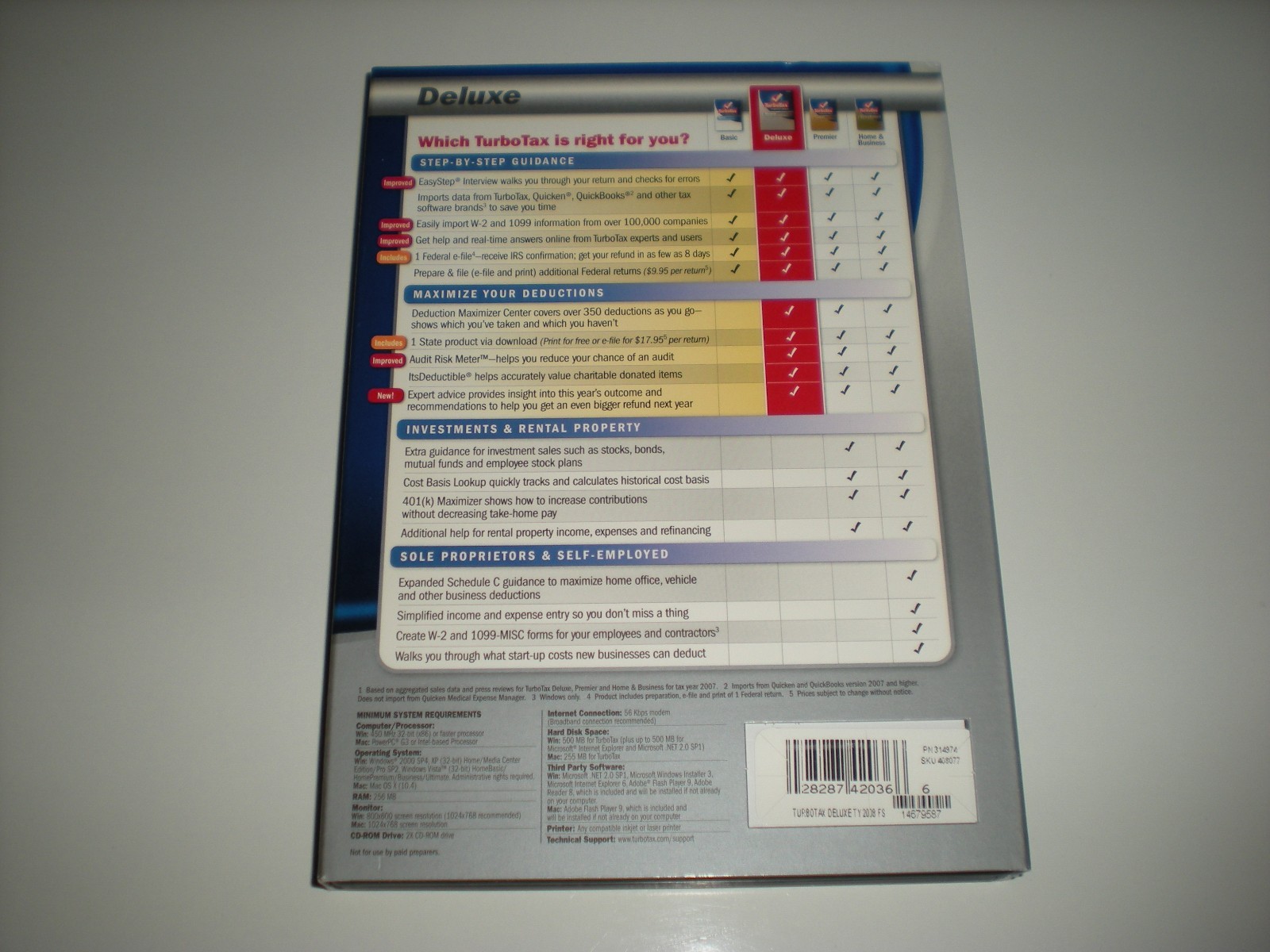 Turbotax 2008 Deluxe with state. Turbo tax. New. State support discontinued.