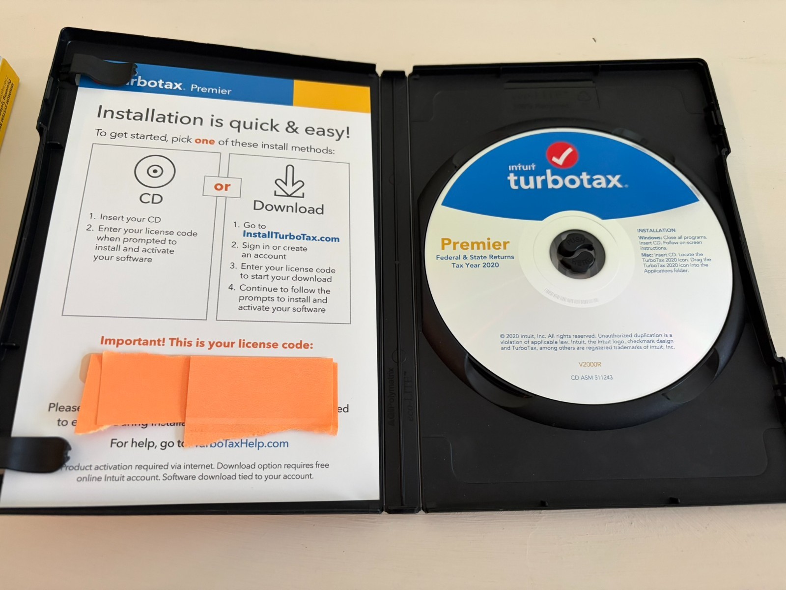 USED TurboTax Premier Federal + State 2020 CD for Windows and Mac